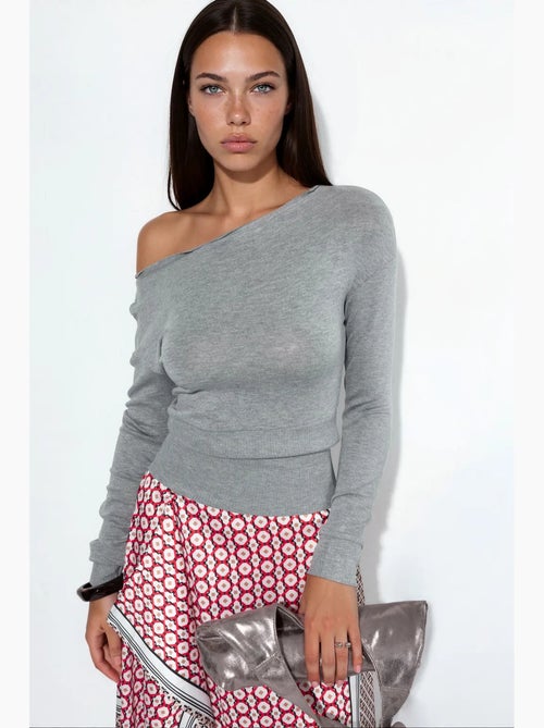 Dames cropped trui met ribstructuur en ronde hals busem - Kiabi