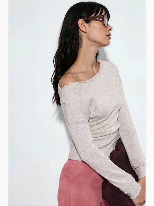 Dames cropped trui met ribstructuur en ronde hals busem - Kiabi