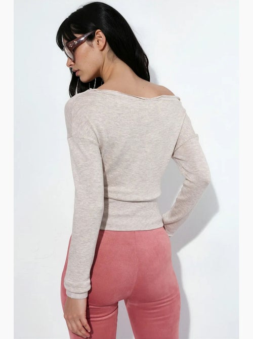 Dames cropped trui met ribstructuur en ronde hals busem - Kiabi