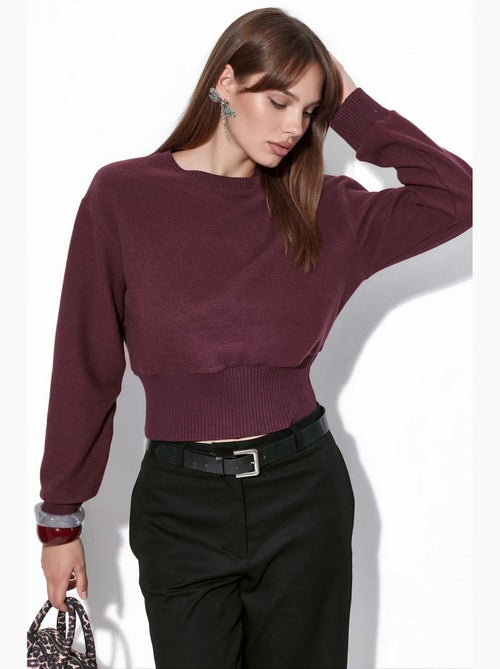 Dames cropped trui met ronde hals en ribstructuur busem - Kiabi