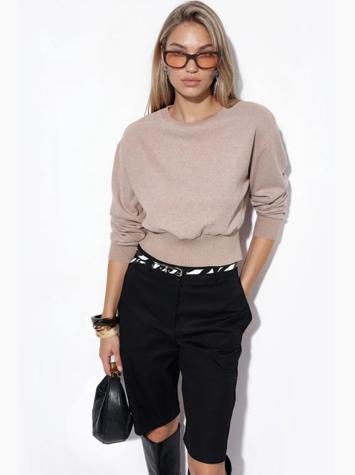 Dames cropped trui met ronde hals en ribstructuur busem - Kiabi