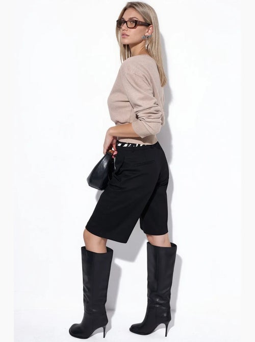 Dames cropped trui met ronde hals en ribstructuur busem - Kiabi