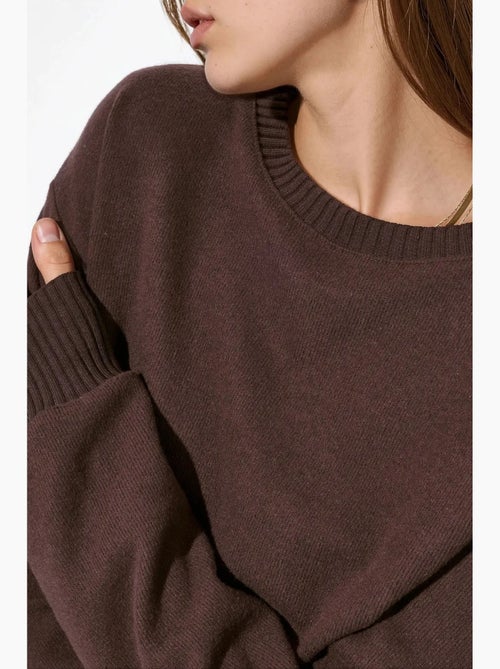 Dames cropped trui met ronde hals en ribstructuur busem - Kiabi