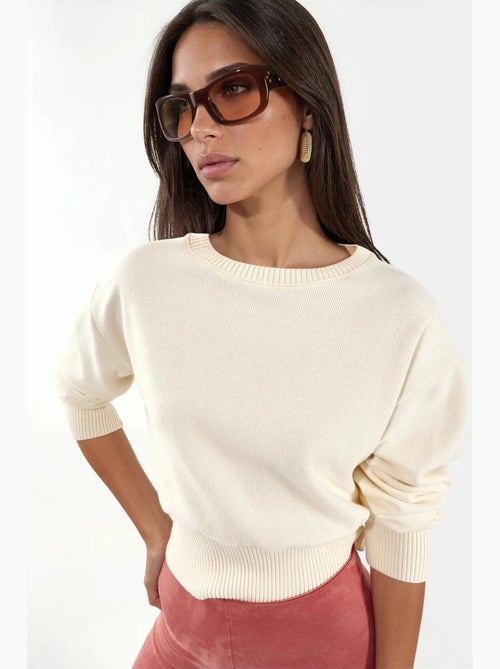 Dames cropped trui met ronde hals en ribstructuur busem - Kiabi