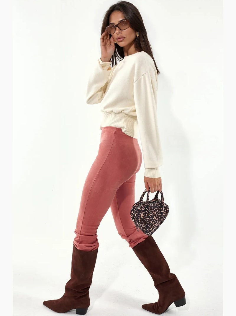 Dames cropped trui met ronde hals en ribstructuur busem Crème - Kiabi