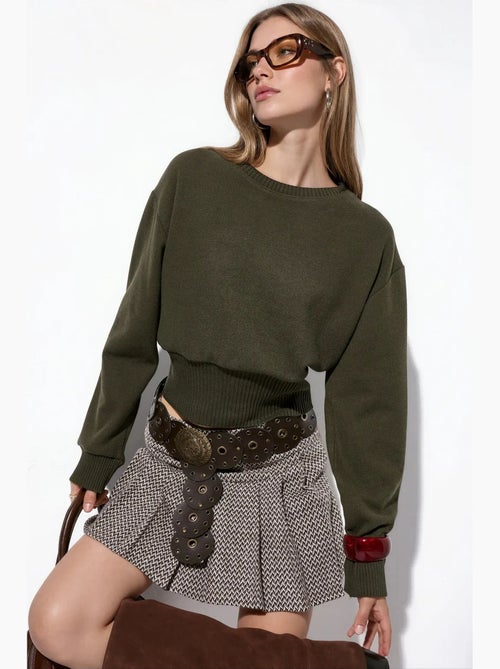 Dames cropped trui met ronde hals en ribstructuur busem - Kiabi Dames cropped trui met ronde hals en ribstructuur busem - Kiabi