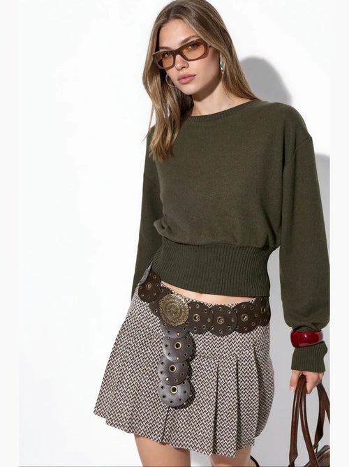 Dames cropped trui met ronde hals en ribstructuur busem - Kiabi Dames cropped trui met ronde hals en ribstructuur busem - Kiabi