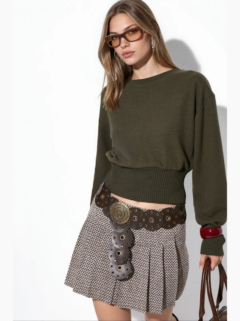 Dames cropped trui met ronde hals en ribstructuur busem Zwart - Kiabi
