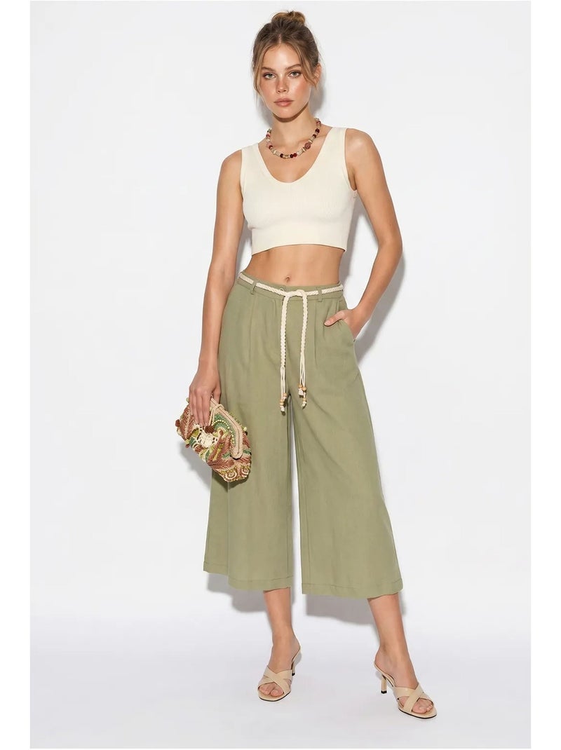 Dames culottebroek met elastische taille lucci Kaki - Kiabi