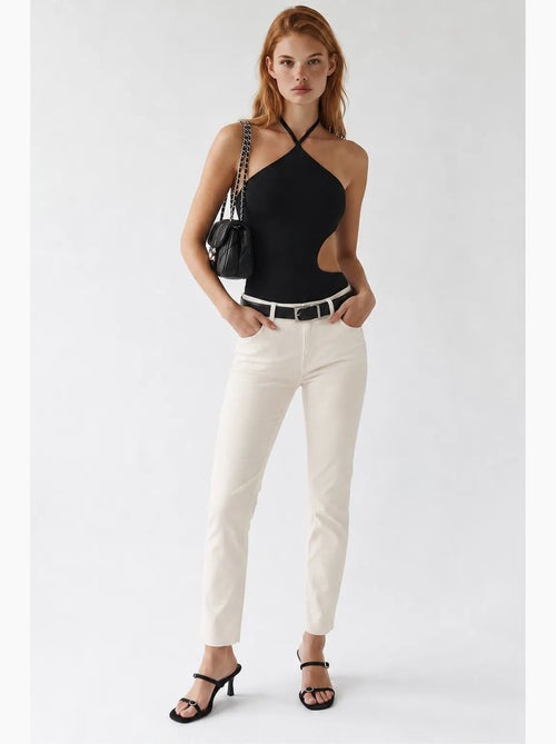 Dames denim broek met hoge taille en rechte pijp mixray - Kiabi Dames denim broek met hoge taille en rechte pijp mixray - Kiabi