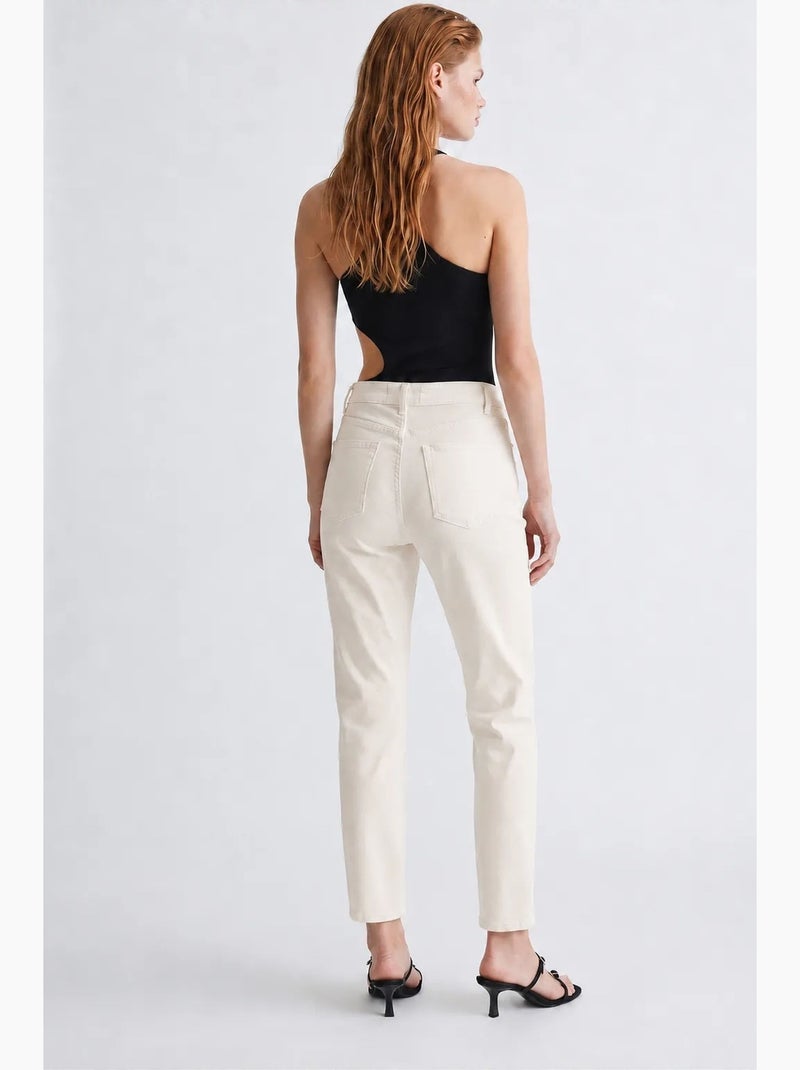Dames denim broek met hoge taille en rechte pijp mixray Gebroken wit - Kiabi