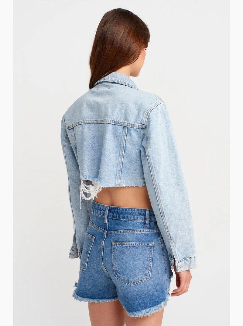 Dames denim short met hoge taille dilvin Saffierblauw - Kiabi