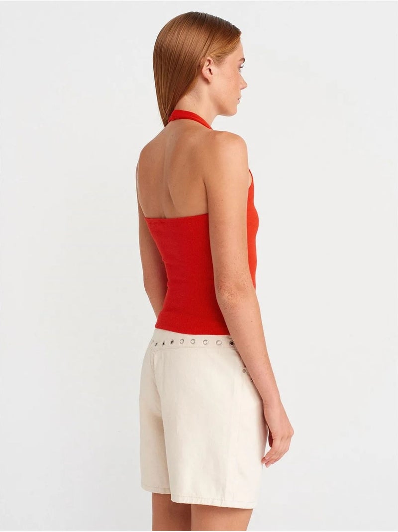 Dames denim short van katoen met trekkoord dilvin Crème - Kiabi