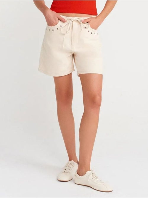 Dames denim short van katoen met trekkoord dilvin - Kiabi Dames denim short van katoen met trekkoord dilvin - Kiabi
