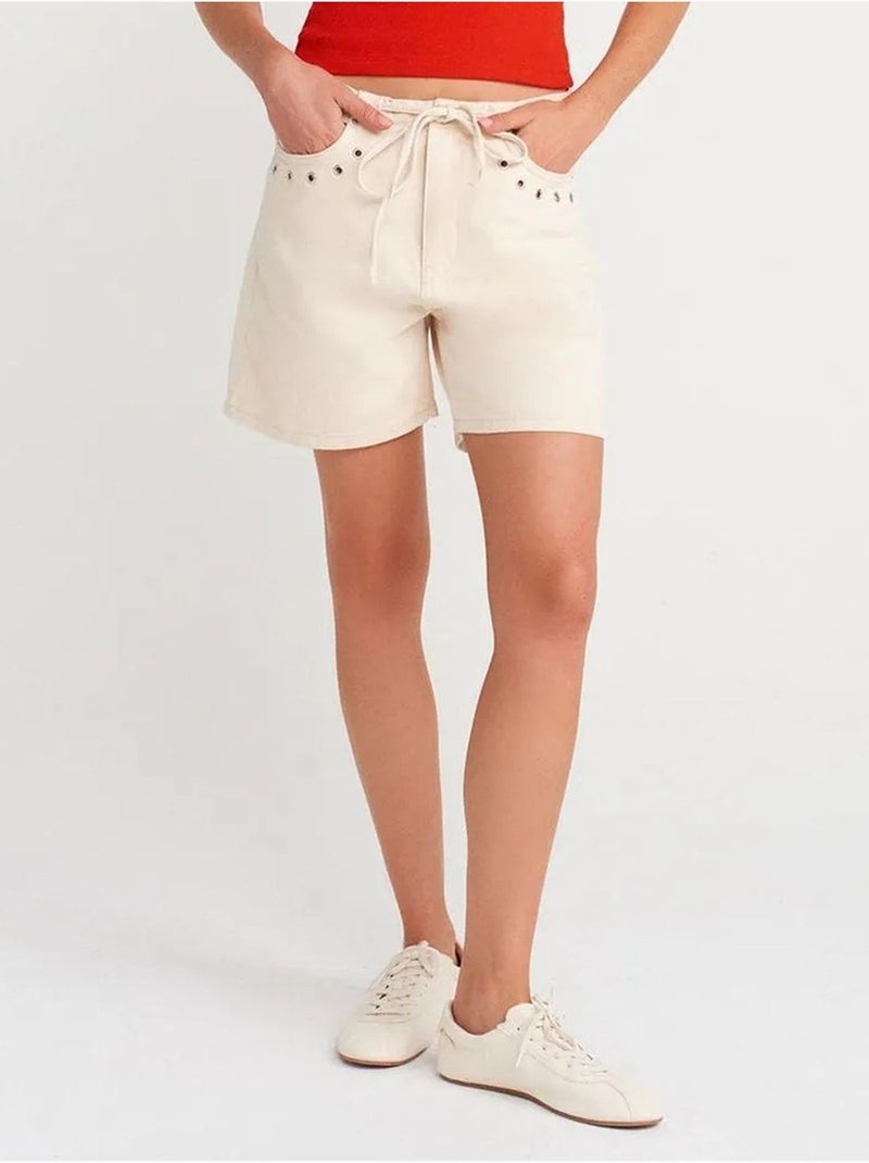 Dames denim short van katoen met trekkoord dilvin Crème - Kiabi