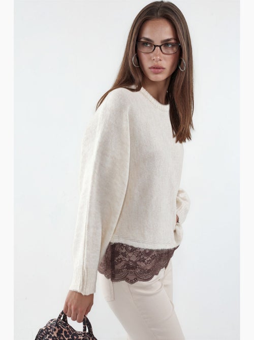 Dames effen gebreide trui met ronde hals hiccup - Kiabi Dames effen gebreide trui met ronde hals hiccup - Kiabi