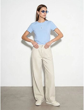 Dames effen t-shirt met ronde hals dilvin
