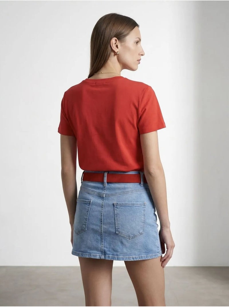 Dames effen t-shirt met ronde hals dilvin Rood - Kiabi