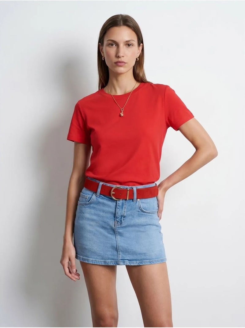 Dames effen t-shirt met ronde hals dilvin Rood - Kiabi