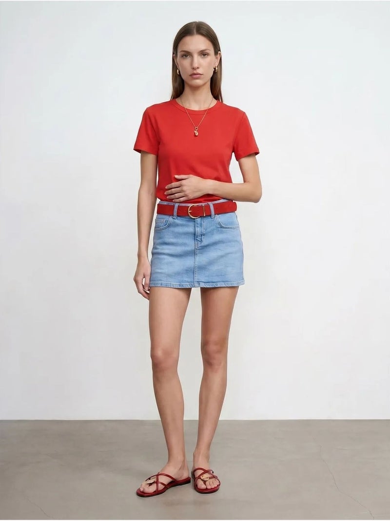 Dames effen t-shirt met ronde hals dilvin Rood - Kiabi