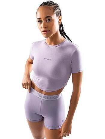 Dames fitness crop top met korte mouwen