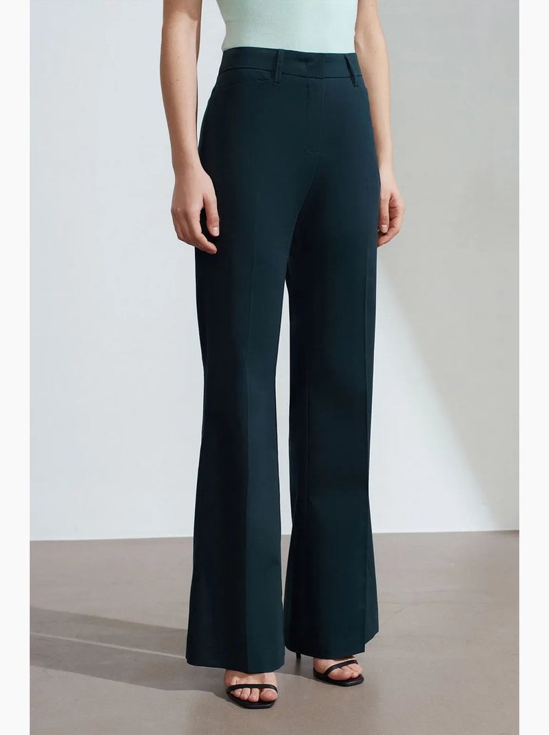 Dames flared broek met hoge taille van gabardine dilvin Nachtblauw - Kiabi