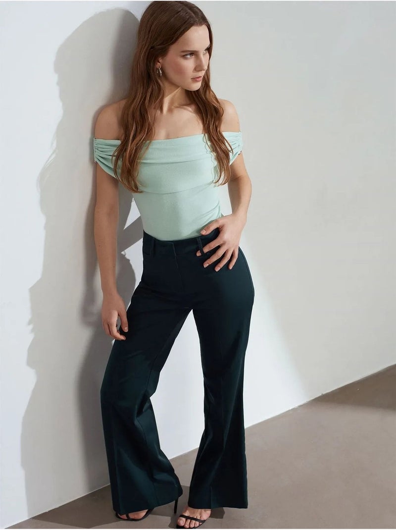 Dames flared broek met hoge taille van gabardine dilvin Nachtblauw - Kiabi