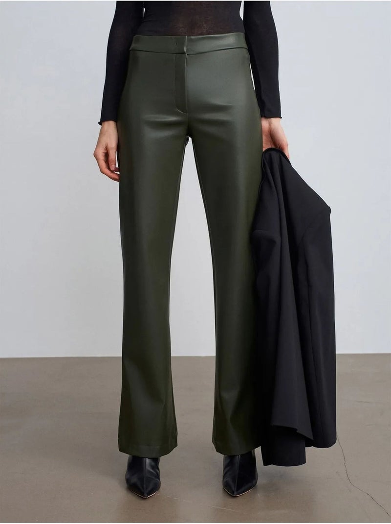Dames flared broek van imitatieleer dilvin Kakigroen - Kiabi
