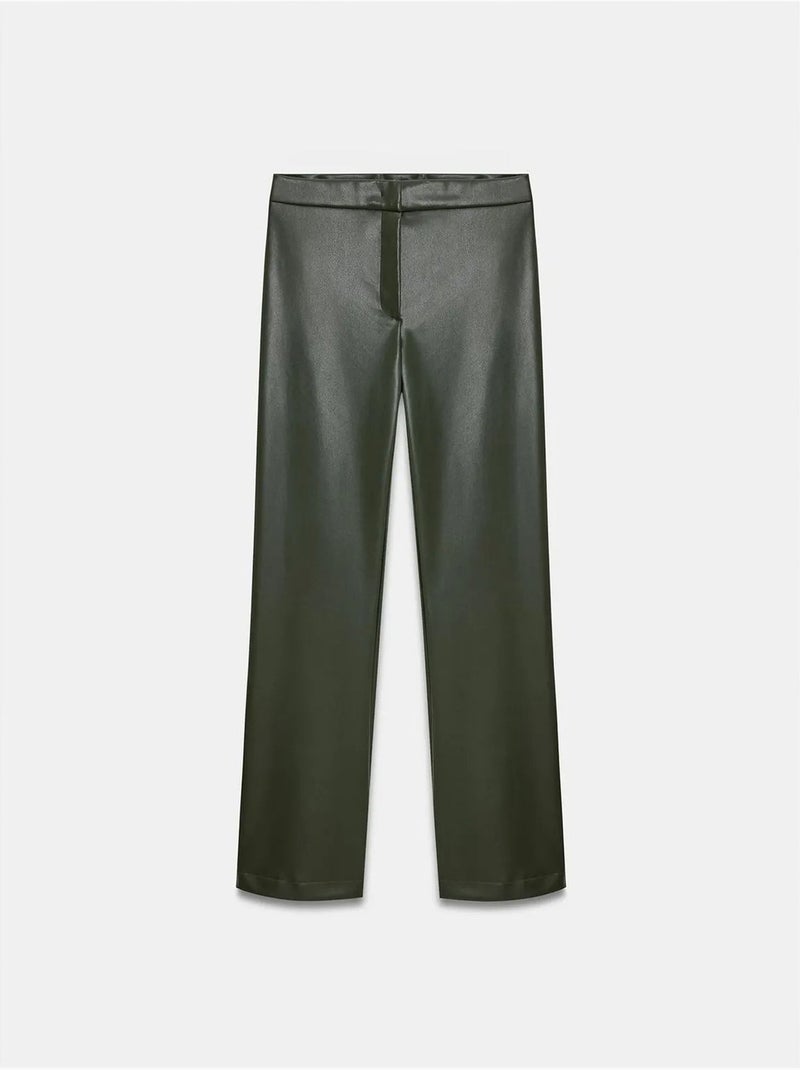 Dames flared broek van imitatieleer dilvin Kakigroen - Kiabi