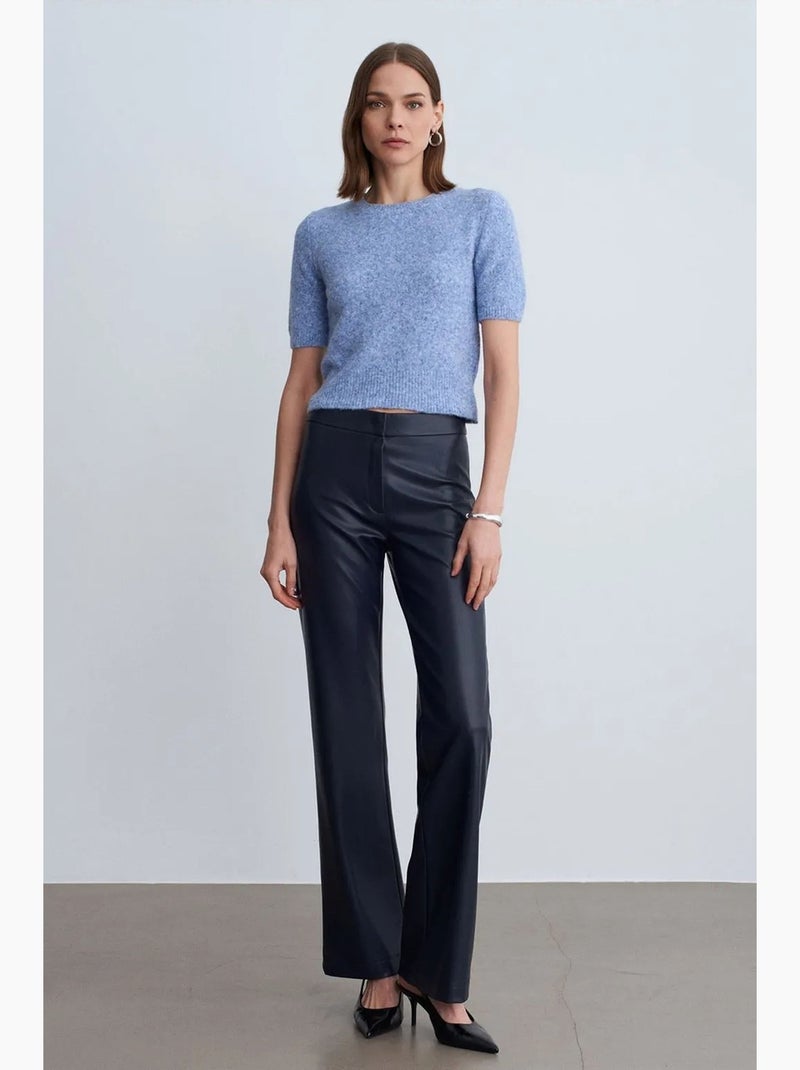Dames flared broek van imitatieleer dilvin Marineblauw - Kiabi