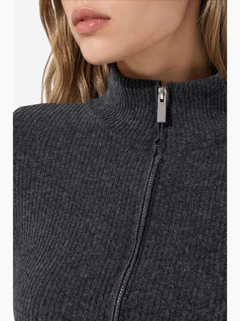Dames gebreid vest busem Grijs Zwart - Kiabi
