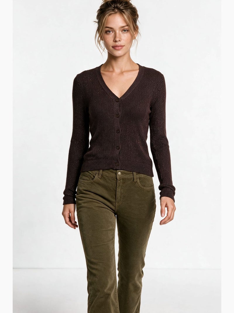 Dames gebreid vest istanbul Chocoladebruin - Kiabi