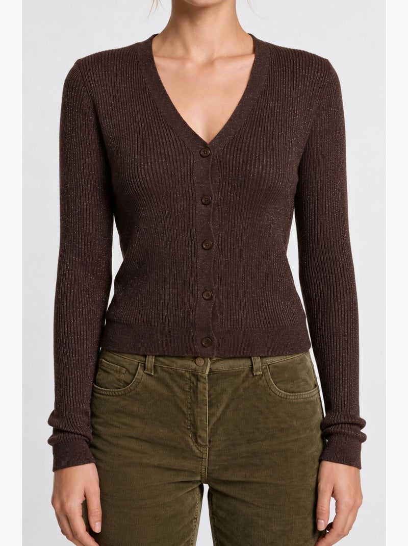 Dames gebreid vest istanbul Chocoladebruin - Kiabi