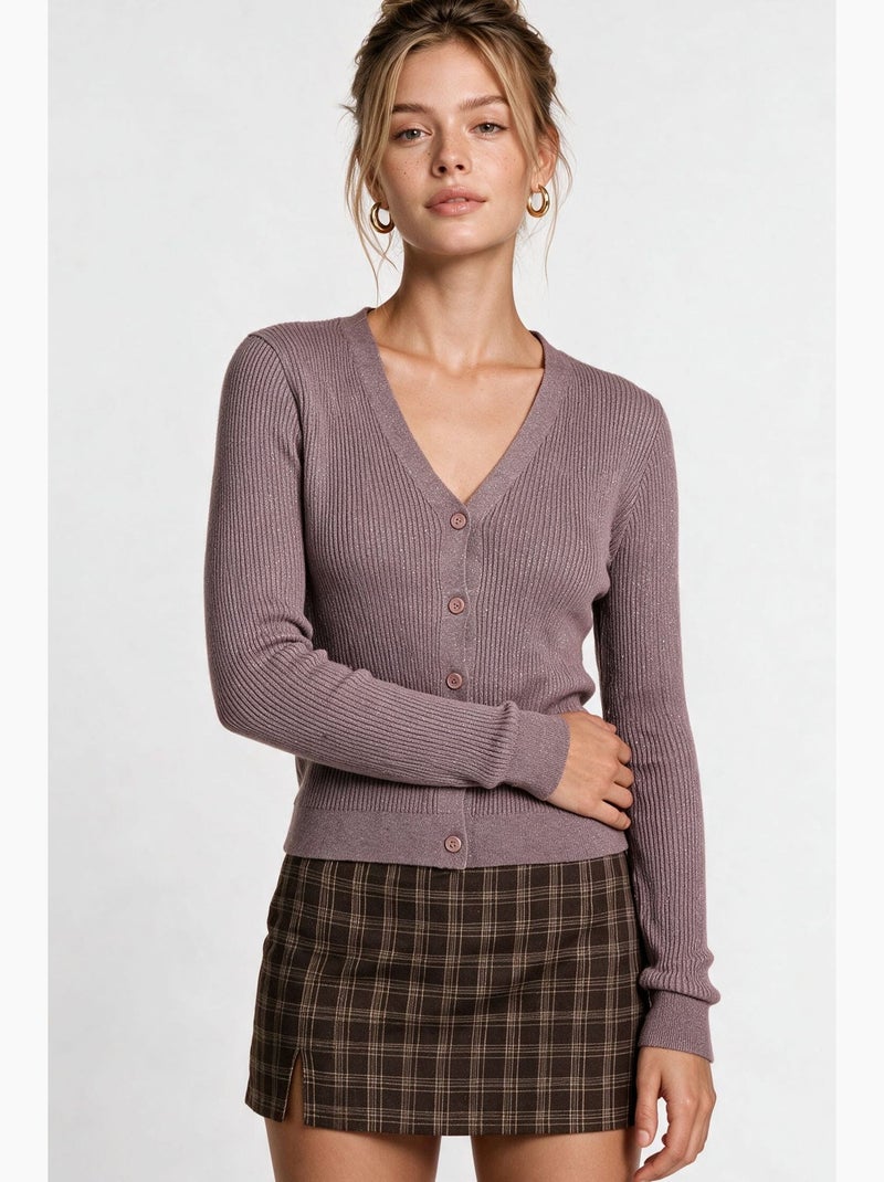 Dames gebreid vest istanbul Mauve - Kiabi