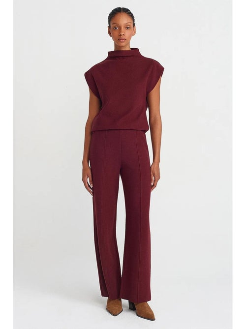 Dames gebreide broek met hoge taille en wijde pijp dilvin - Kiabi
