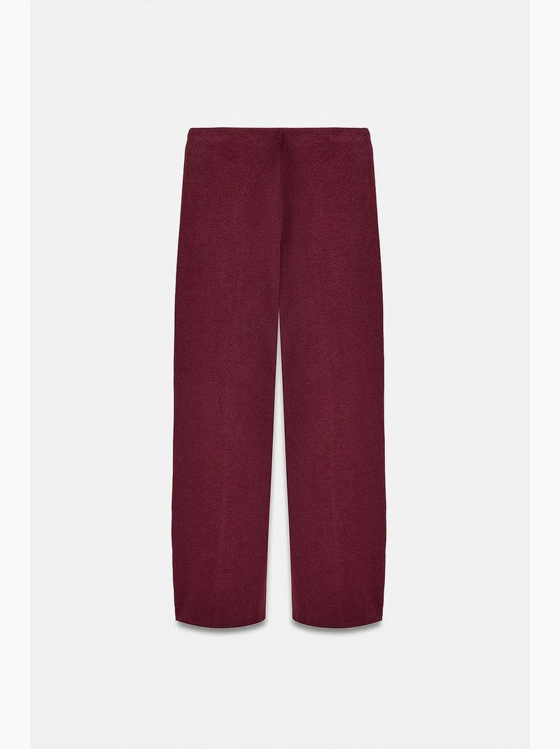 Dames gebreide broek met hoge taille en wijde pijp dilvin Bordeauxrood - Kiabi