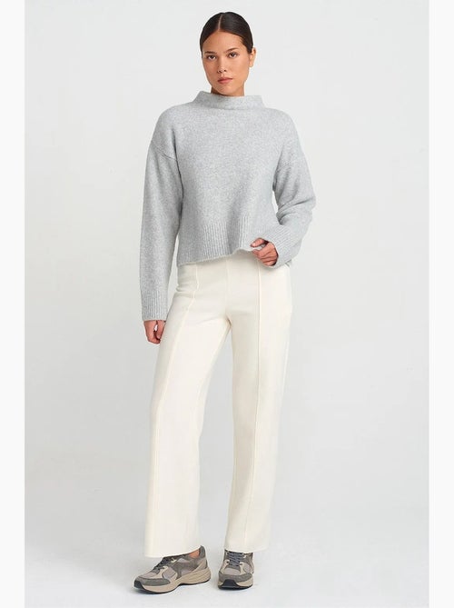 Dames gebreide broek met hoge taille en wijde pijp dilvin - Kiabi