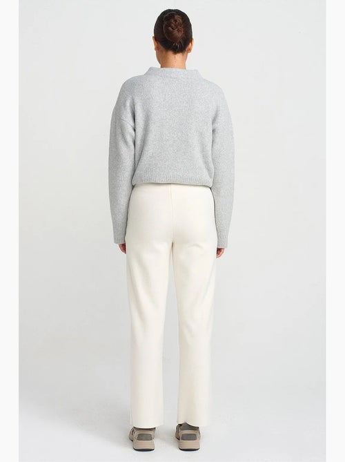 Dames gebreide broek met hoge taille en wijde pijp dilvin - Kiabi