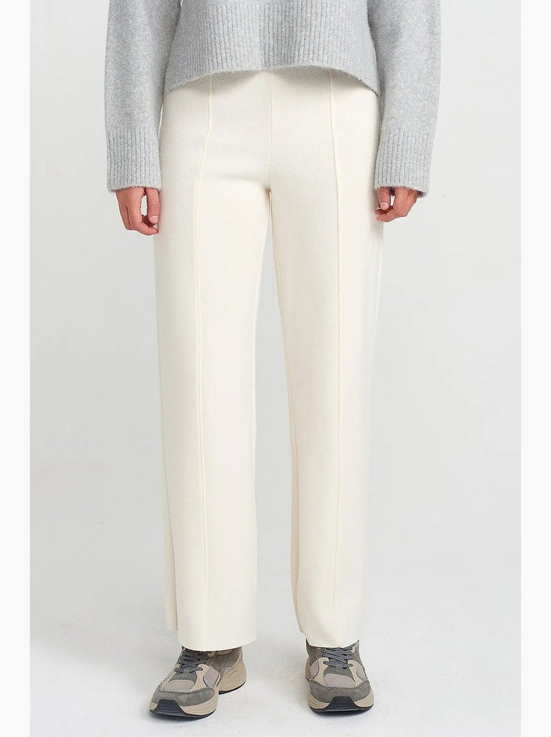 Dames gebreide broek met hoge taille en wijde pijp dilvin Gebroken wit - Kiabi