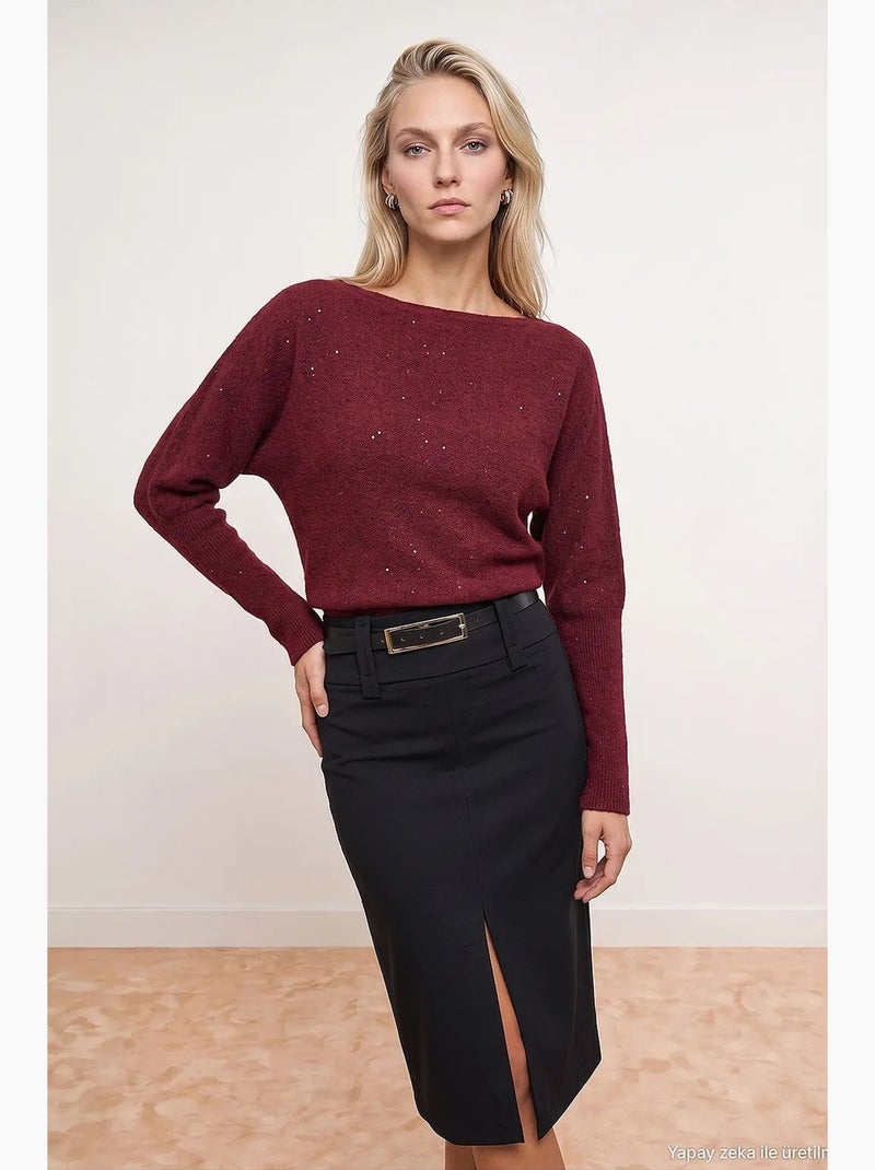 Dames gebreide trui dilvin Bordeauxrood - Kiabi