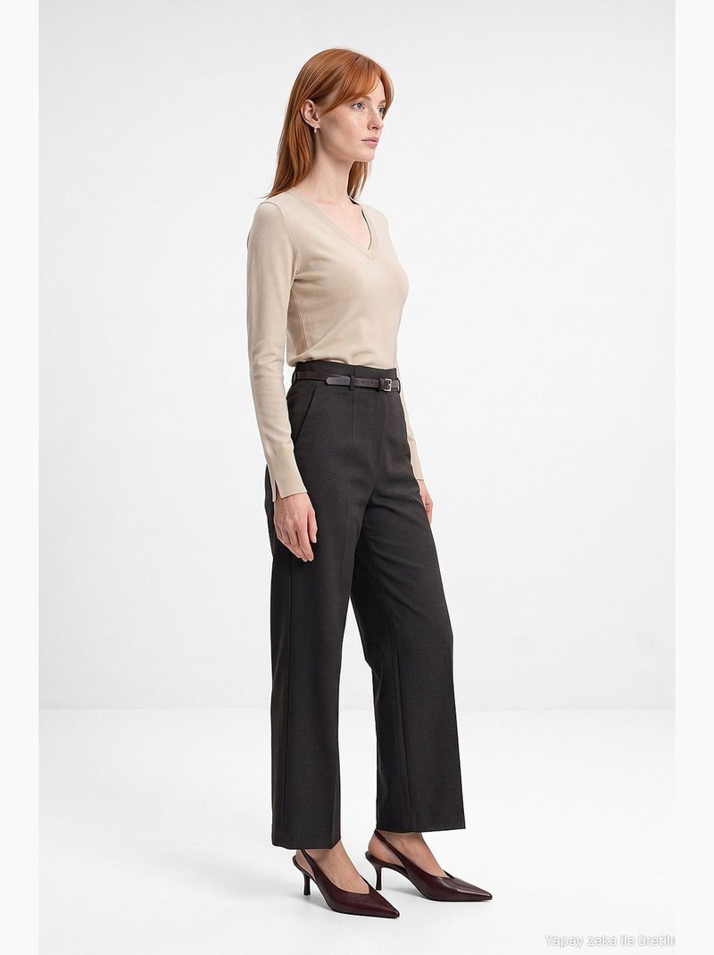 Dames gebreide trui met v-hals en split dilvin Klei-beige - Kiabi