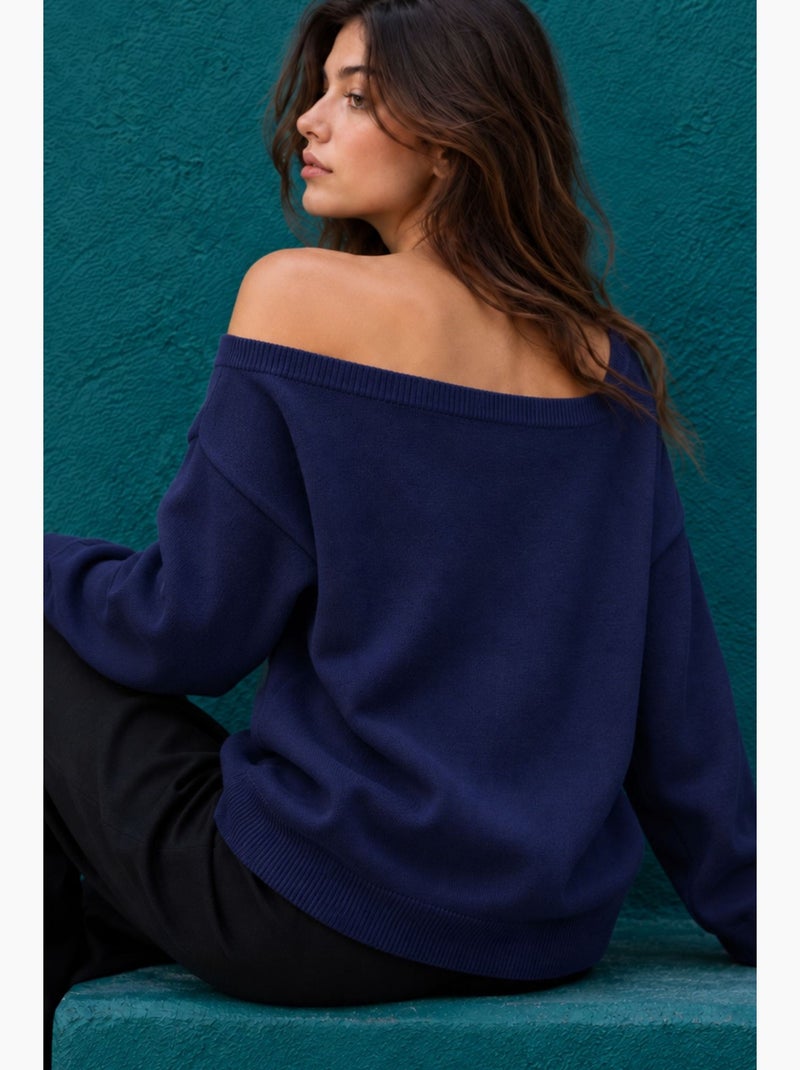 Dames gebreide trui mixray Marineblauw - Kiabi