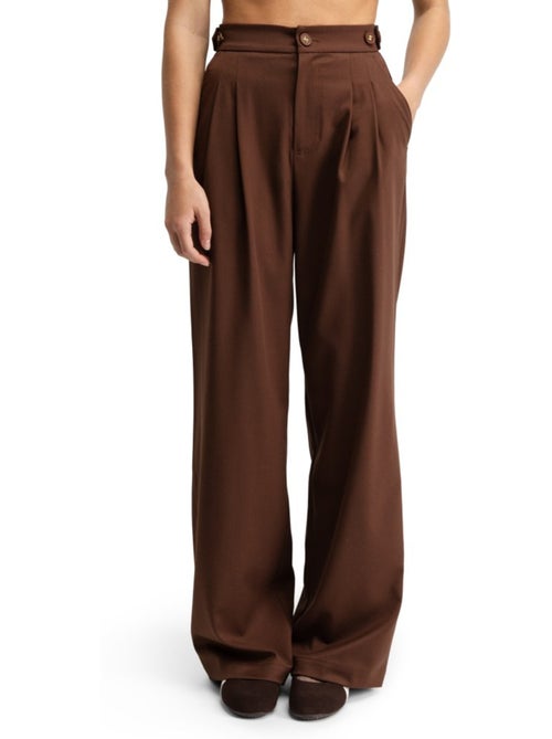 Dames geplooide broek met wijde pijpen - Kiabi