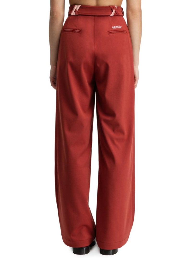 Dames geplooide broek met wijde pijpen Rood - Kiabi
