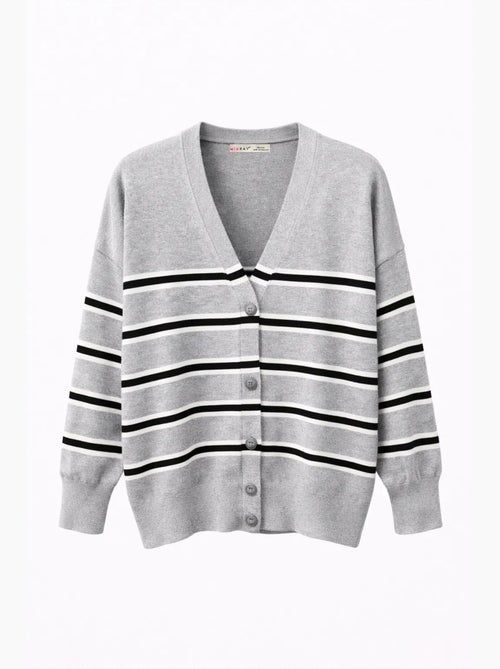 Dames gestreepte v-hals cardigan mixray - Kiabi