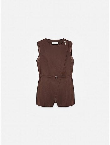 Dames gilet van tencelpopeline met strikceintuur dilvin