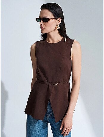 Dames gilet van tencelpopeline met strikceintuur dilvin