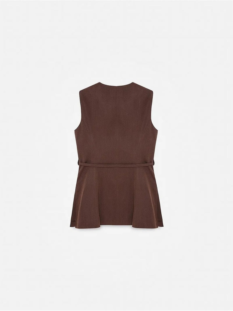 Dames gilet van tencelpopeline met strikceintuur dilvin Bruin - Kiabi