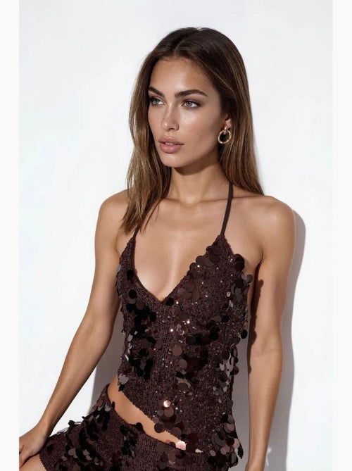 Dames halter crop top met pailletten busem - Kiabi Dames halter crop top met pailletten busem - Kiabi