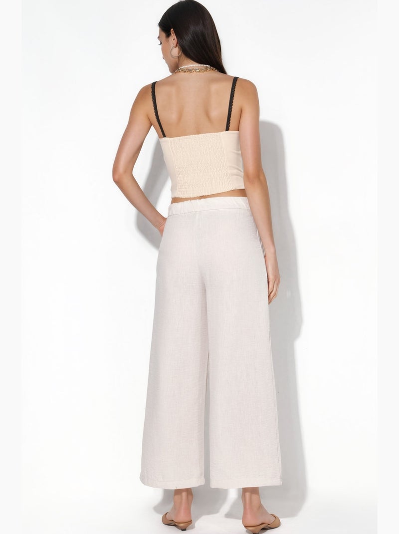 Dames high-waist broek met wijde pijpen busem Gebroken wit - Kiabi